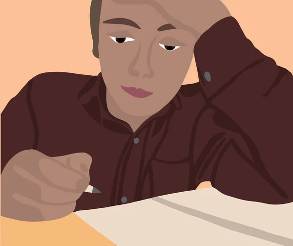 Vector Illustration Boy Doing Homework — Image vectorielle