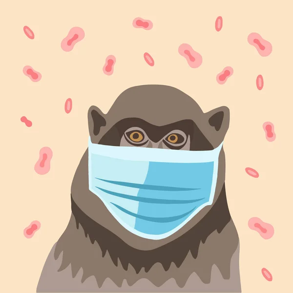 Illustrazione Isolata Vettoriale Una Scimmia Maschera Con Batteri Del Vaiolo — Vettoriale Stock