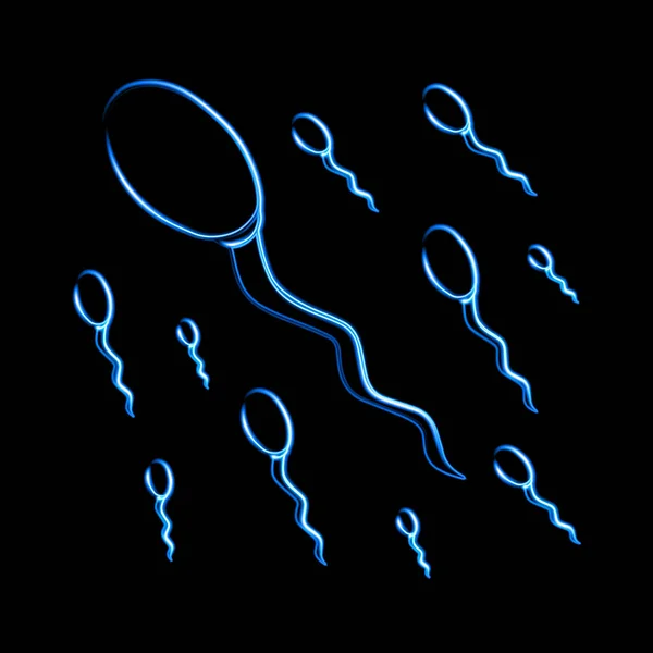 Illustrazione Isolata Vettoriale Spermatozoi Con Effetto Neon — Vettoriale Stock