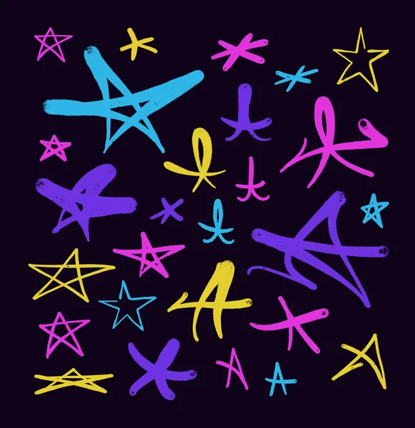Звезды Граффити Набор Значков Стиле Спрей — стоковый вектор