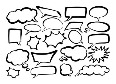 Bir dizi el spreyi graffiti konuşma köpüğü çerçevesi. İzole tasarım unsurları arka plan.