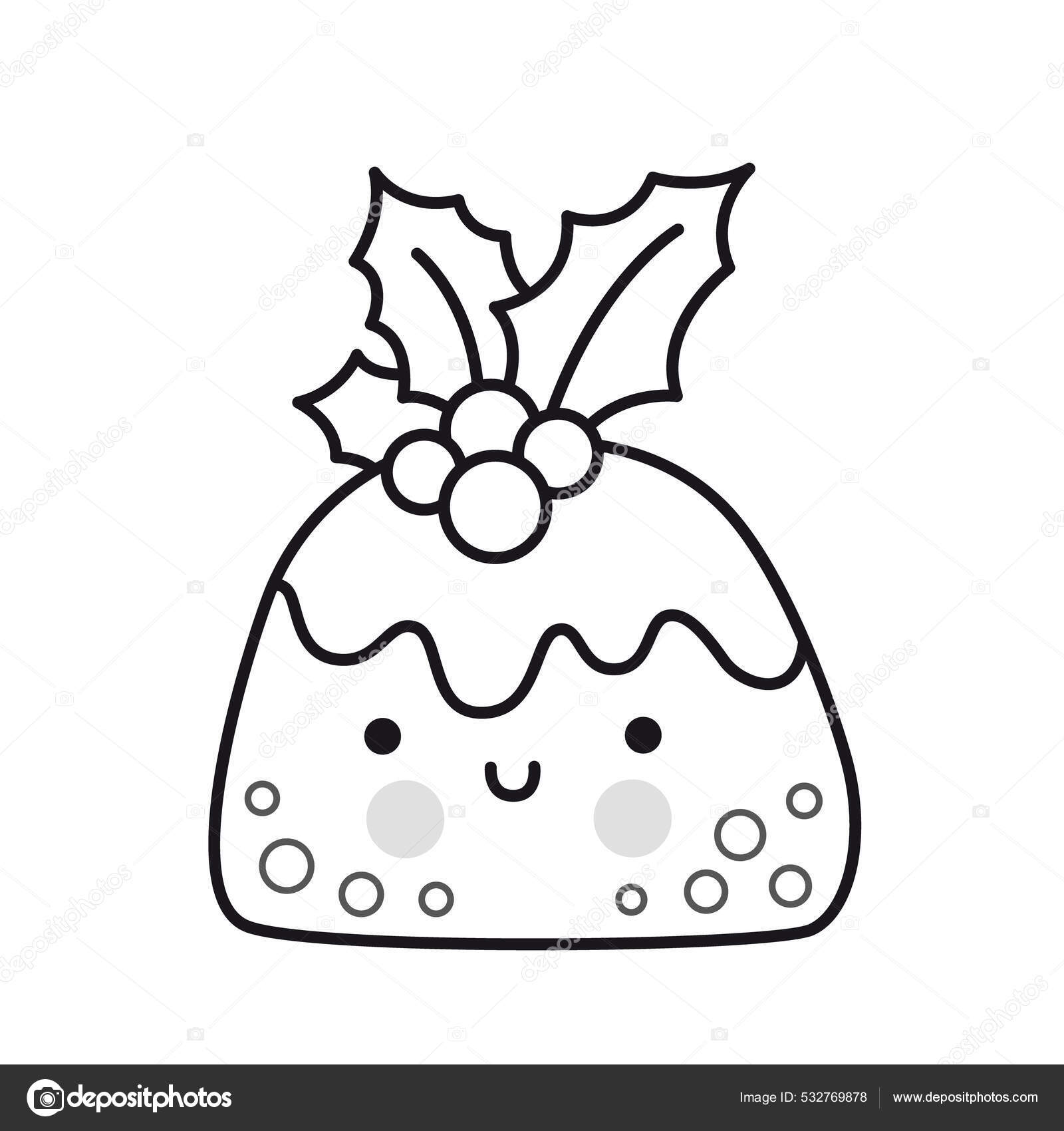 Livro ou página para colorir de natal. ilustração em vetor bolo de natal em  preto e branco