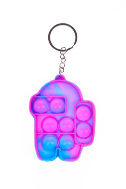Beyaz arka planda izole edilmiş silikon gökkuşağı anti stres oyuncağı. Basit gamzeler, yetişkinler ve çocuklar için popüler modern stres rahatlama oyuncakları. Fidget çocuk oyuncağı, Pop Bubble Fidget.