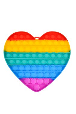 Beyaz arka planda izole edilmiş silikon gökkuşağı anti stres oyuncağı. Basit gamzeler, yetişkinler ve çocuklar için popüler modern stres rahatlama oyuncakları. Fidget çocuk oyuncağı, Pop Bubble Fidget.