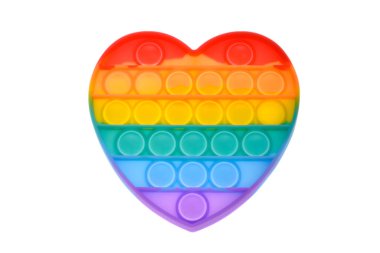 Beyaz arka planda izole edilmiş silikon gökkuşağı anti stres oyuncağı. Basit gamzeler, yetişkinler ve çocuklar için popüler modern stres rahatlama oyuncakları. Fidget çocuk oyuncağı, Pop Bubble Fidget.