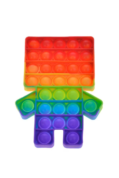 Pop Siliconen Regenboog Stress Speelgoed Geïsoleerd Witte Achtergrond Eenvoudig Kuiltje — Stockfoto