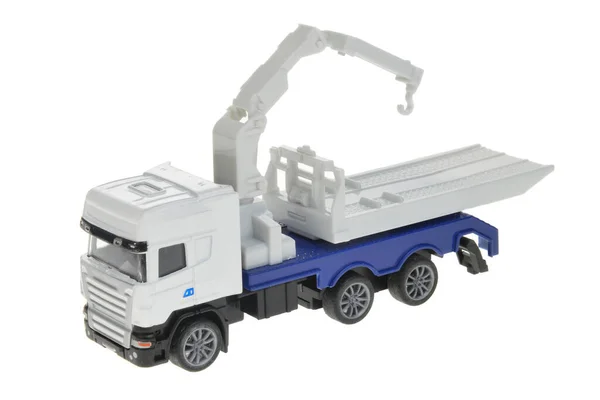 Speelgoedkraan Truck Witte Achtergrond — Stockfoto