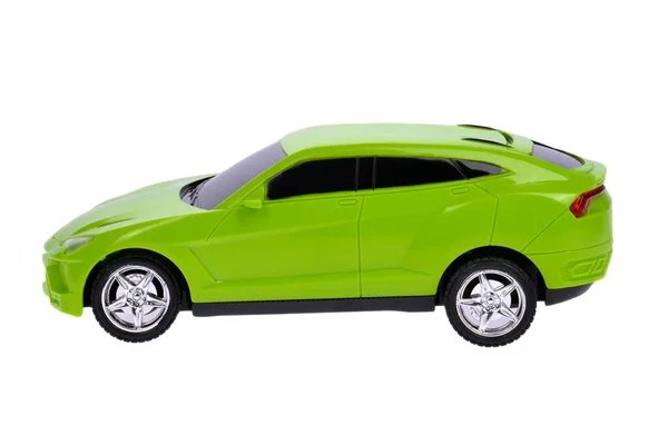 白色背景的玩具绿色轿车 图库图片