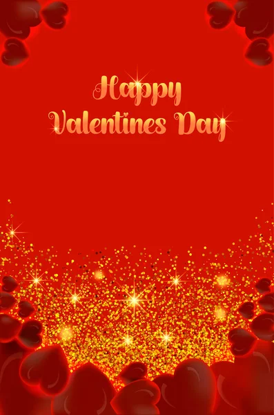 Feliz Día San Valentín Tarjeta Felicitación Con Corazones Voluminosos Destellos — Vector de stock