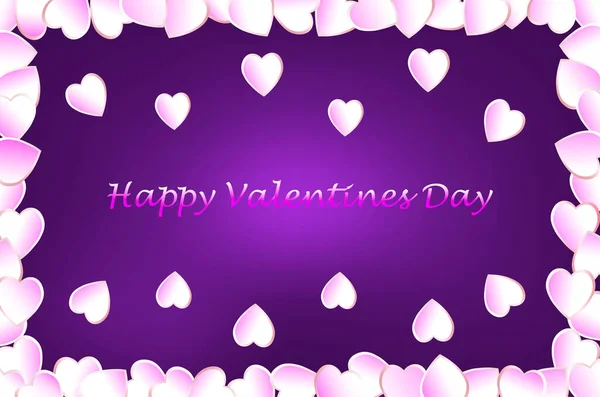 자주색 하트와 보라색 배경에 발렌타인데이 이라는 단어가 있습니다 아름다운 디자인 — 스톡 벡터