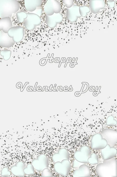 Corazones Plata Con Inscripción Feliz Día San Valentín Sobre Fondo — Vector de stock