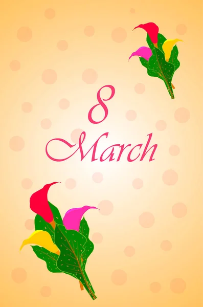 Καλή Μαρτίου Ευχετήρια Κάρτα Πολύχρωμα Λουλούδια Μπεζ Φόντο Παγκόσμια Ημέρα — Διανυσματικό Αρχείο
