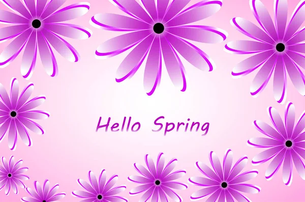 Hello Spring Banner Trendy Texture Pink Lilac Flowers Light Purple — Stock Vector