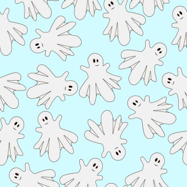 Festive wrapping paper with cute ghosts on Halloween. Vector