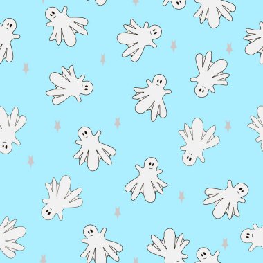  Decorative ghosts and stars vector patterns for design, trendy prints for Happy Halloween.