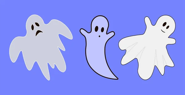 Halloween Scary Ghost Cute Funny Spooky Monster Isolated Blue Background — Vettoriale Stock