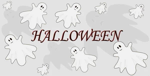 Happy Halloween Party Invitation Card Scary Ghosts Gray Background Greeting — Vector de stock