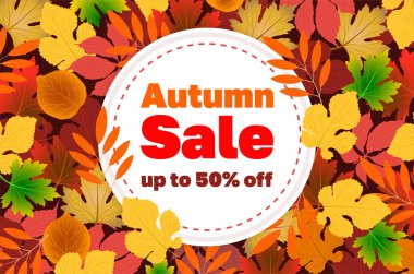 Sonbahar İndirimi arka planı, afiş ya da el ilanı tasarımı, indirim kuponu, reklam.