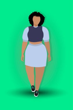 Yeşil arka planda günlük kıyafetler giyen genç Afrikalı Amerikalı kadın. Güzellik ve moda Afrikalı kız.