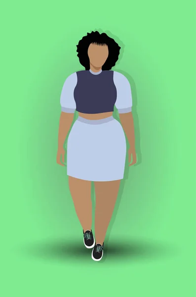 身穿浅绿色背景休闲服的年轻非洲裔美国妇女 美丽与时尚非洲女孩 — 图库矢量图片