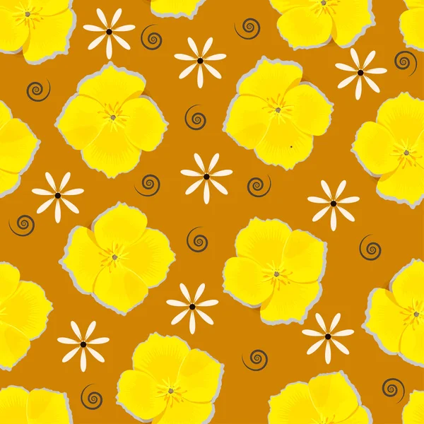 Seamless Repeat Pattern Yellow White Flowers Gray Design Elements Mustard — Stock Vector