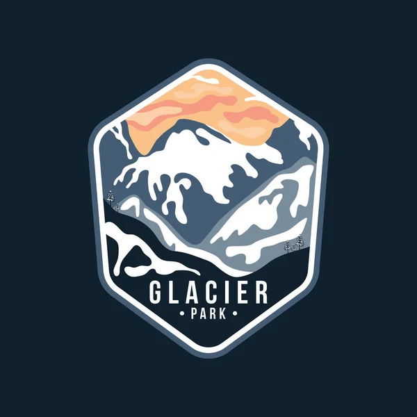 Gletsjer Nationaal Park Embleem Patch Illustratie Logo Template Donkere Achtergrond — Stockvector