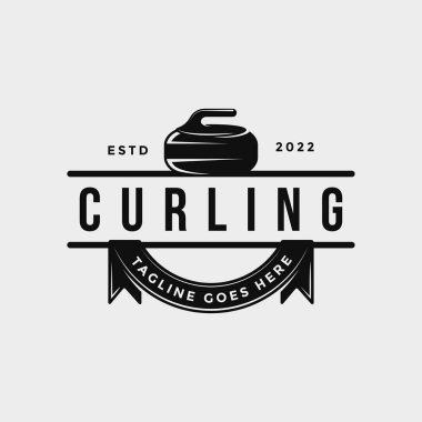 Kıvırcık spor logosu. Curling Stone rozet amblemi.