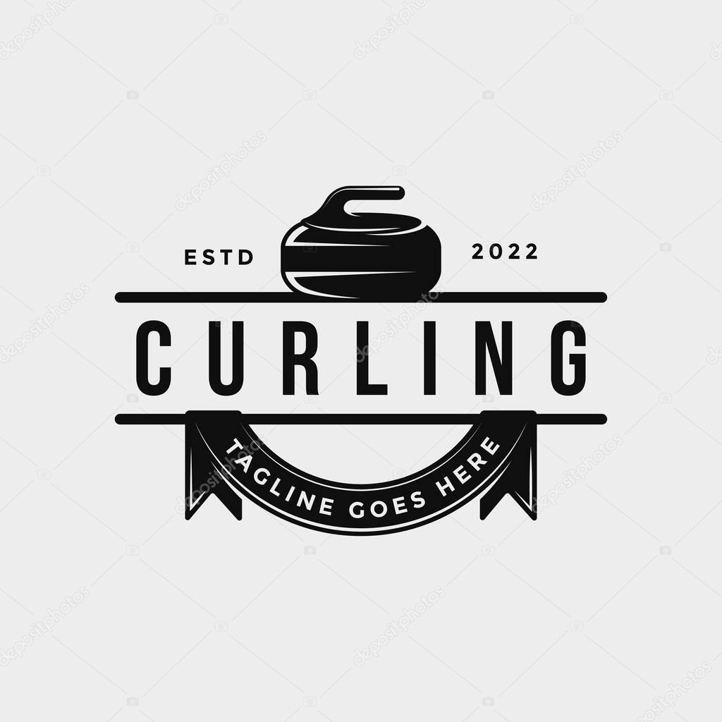 Curling sport logo. Curling stone badge emblem.