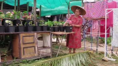 Vietnamlı kamışlı Asyalı kadın küçük iş yapıyor.