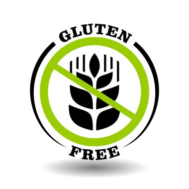 Sağlıklı gıda ambalajı için yasak buğday kulaklı yuvarlak glüten. Glutensiz yemek piktogramları için basit mısır işaretli daire etiketi