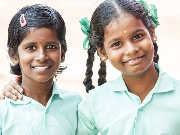 Puducherry India December Circa 2018 Onbekende Beste Kinderen Meisjes Vrienden — Stockfoto