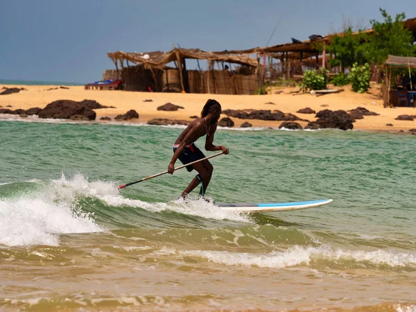 Somone Senegal November Circa 2021 Unidentified Beginner Surfers Sea Trying — Stock Photo, Image