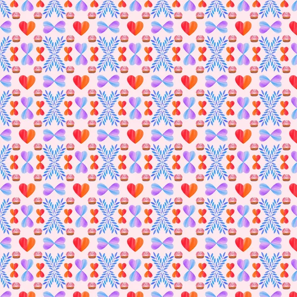 Seamless Pattern Watercolor Heart Valentine Day Background Beautiful Vector Floral — Stock Vector