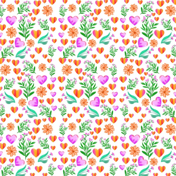 Бесшовный Рисунок Акварелью Сердца День Святого Валентина Фон Красивый Векторный — стоковый вектор