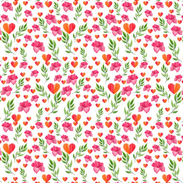 Seamless Pattern Watercolor Heart Valentine Day Background Beautiful Vector Floral — Stock Vector