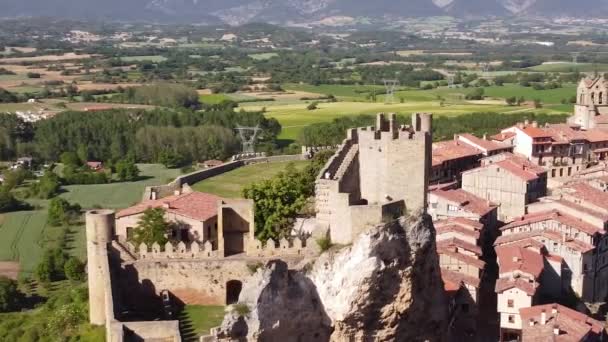 Luftaufnahmen Einer Alten Mittelalterlichen Burg Dorf Frias Casilla Spanien — Stockvideo