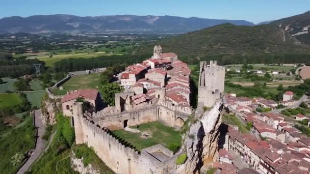 Εναέρια Πλάνα Από Ένα Παλιό Μεσαιωνικό Κάστρο Στο Χωριό Frias — Αρχείο Βίντεο