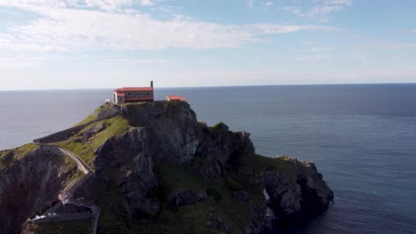 Vista Aérea Del Santuario San Juan Gaztelugatxe País Vasco Norte — Vídeos de Stock