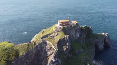 aerial view of San Juan de Gaztelugatxe shrine in the Basque Country, north Spain. High quality 4k footage