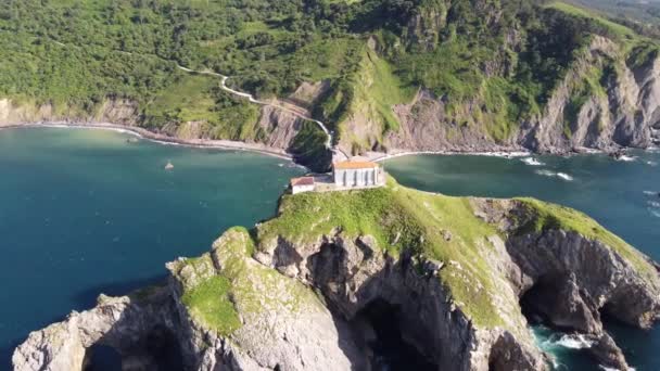 Aerial View San Juan Gaztelugatxe Shrine Basque Country North Spain — Stockvideo