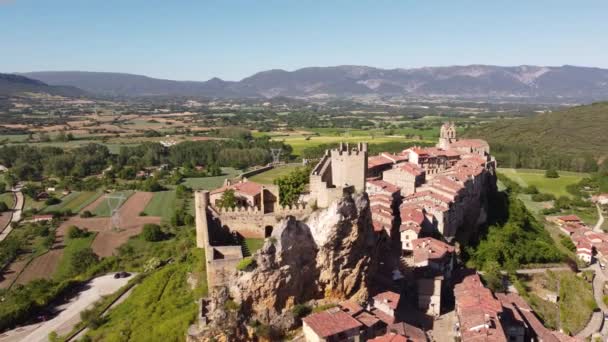 Aerial Footagaerial Footage Old Medieval Castle Village Frias Casilla Spain — стоковое видео