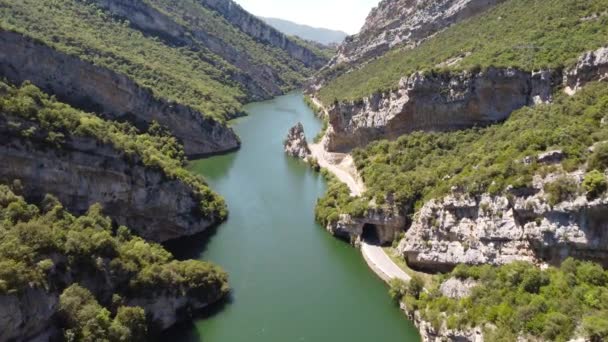 Aerial Footage Sinuous River Ebro Castilla Spain High Quality Footage — Stockvideo