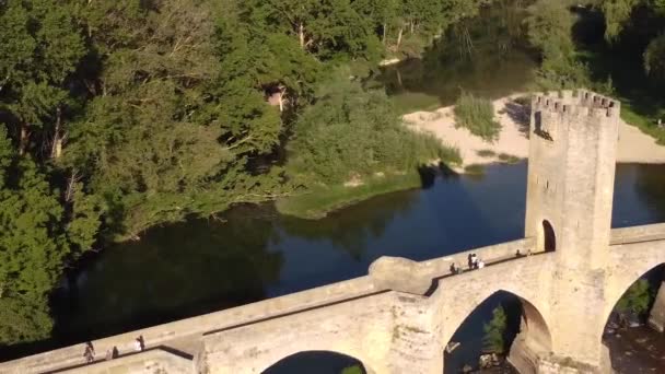 Авіаційний Постріл Середньовічного Кам Яного Моста Фріаса Кастилії Іспанія — стокове відео