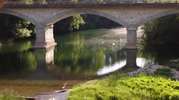 Aerial Shot Medieval Stone Bridge Frias Castilla Spain — Stock Video