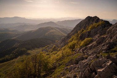 landscape view of the mountains of the basque country under sunset light. High quality photo