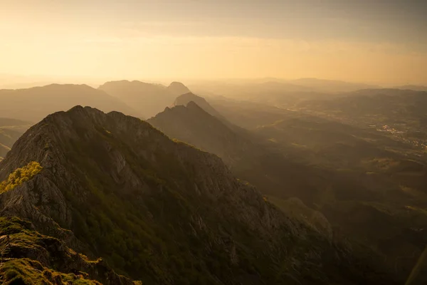 landscape view of the mountains of the basque country under sunset light. High quality photo