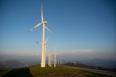wind generators in the mountains of the Basque Country at sunset. High quality photo