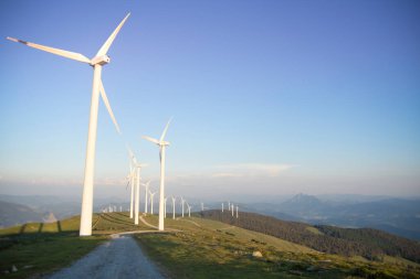 wind generators in the mountains of the Basque Country at sunset. High quality photo