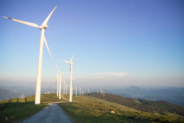 wind generators in the mountains of the Basque Country at sunset. High quality photo