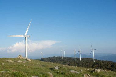 wind generators in the mountains of the Basque Country at sunset. High quality photo